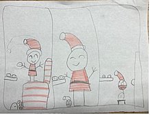 Auf dem Bild ist der Weihnachtsmann zu sehen, wie er Kekse isst und aufs Klo geht. Tomte klaut die Kekse.
